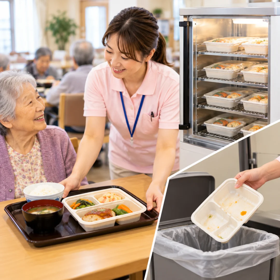 使い捨て容器採用で盛付と食器洗浄をゼロ化
