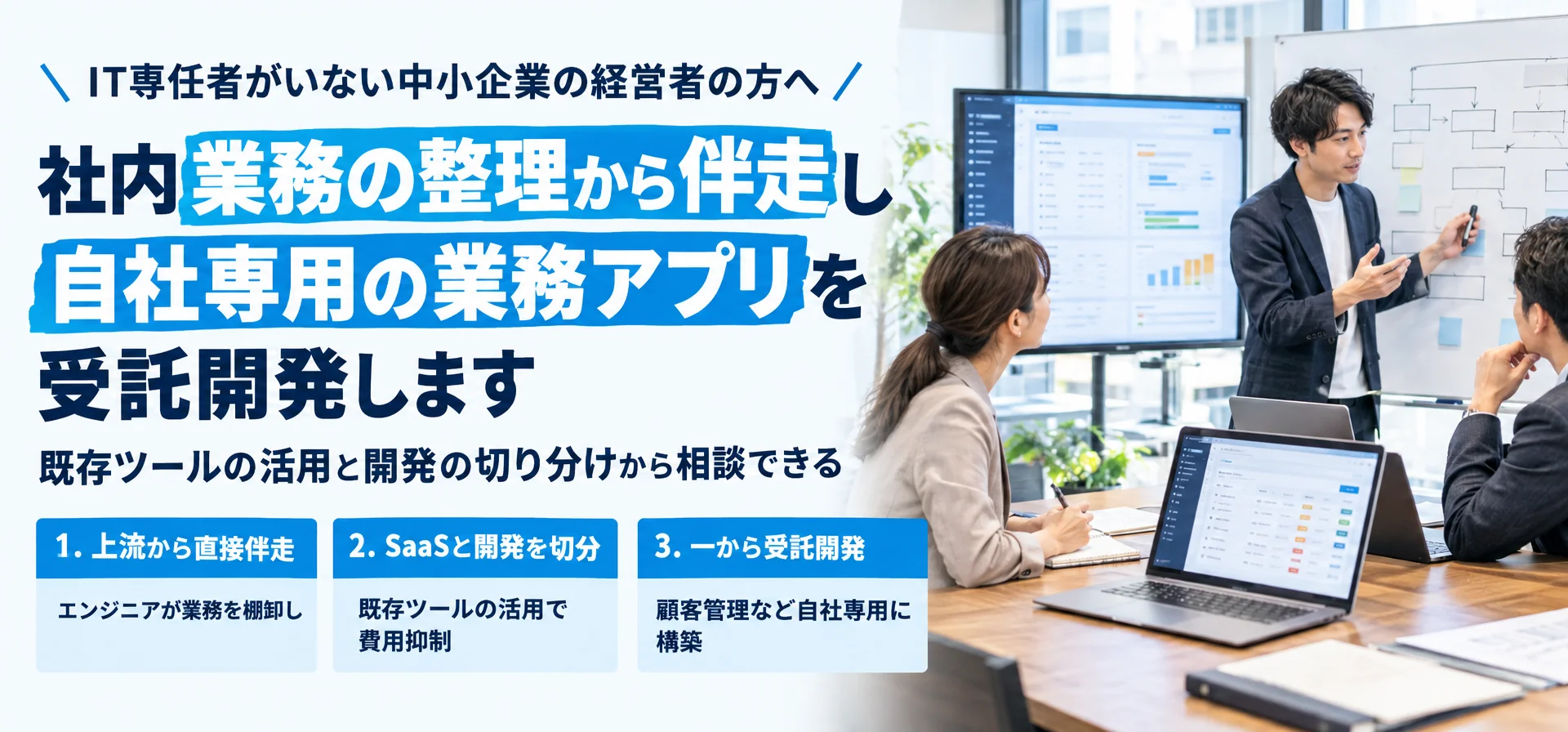 IT専任者がいない中小企業の経営者の方へ社内業務の整理から伴走し 自社専用の業務アプリを受託開発します